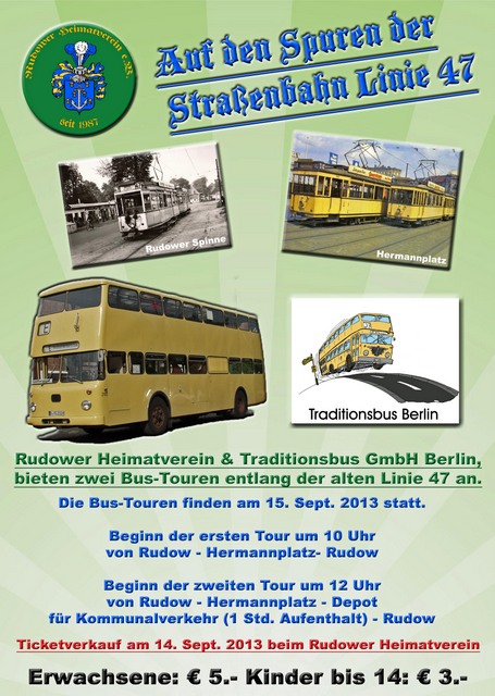 Plakat zur Geschichtlichen Tour zur Straßenbahn-Linie 47